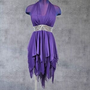 Vintage Y2K Deb Purple High Low Fairy Asymmetric Handkerchief Dress Small o54